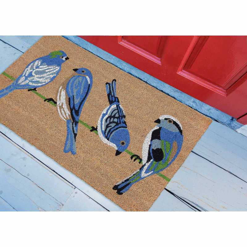 August Grove® Abagail Blue Birds NonSlip Indoor/Outdoor Door Mat